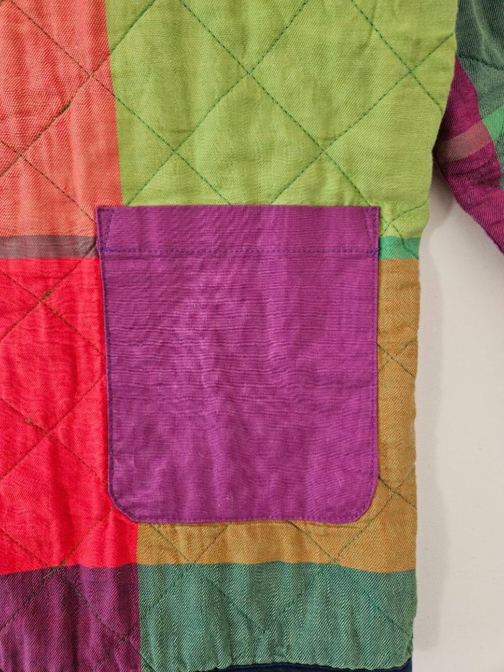 Vintage Benetton Rainbow Patchwork Quilted Colorblock Plaid Liner Jacket M/L - Picture 8 of 13